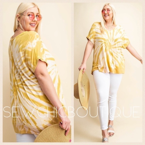 Plus Size Mustard Swirl Tie Dye T-Shirt - Picture 1 of 4